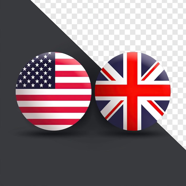 PSD bandiere britanniche e americane round icon design transparente