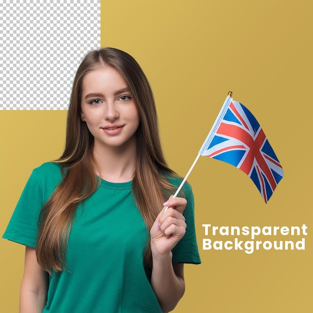 a british girl holding a usa flag