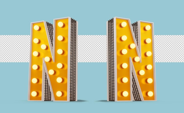 Broadway style light bulb alphabet, 3d rendering