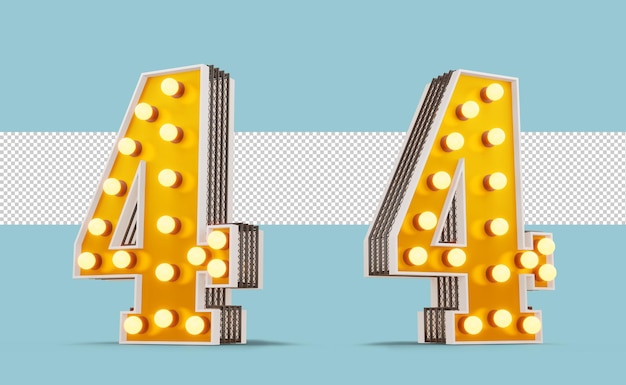 Broadway style light bulb number, 3d rendering