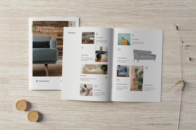 Brochure en catalogus mockup bovenaanzicht