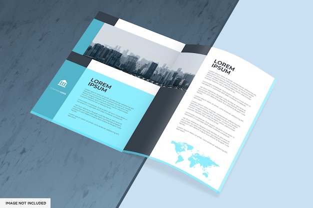 Mockup di brochure o rivista con vista prospettica