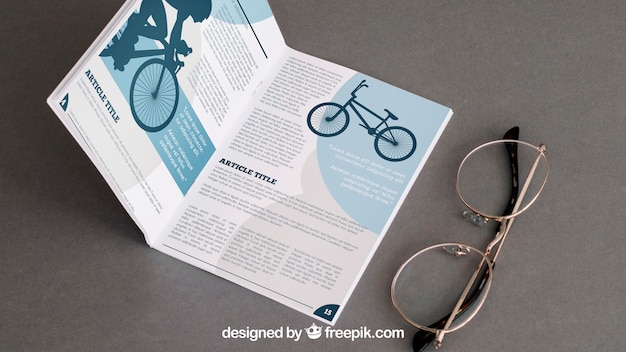 PSD brochure mockup with glasses