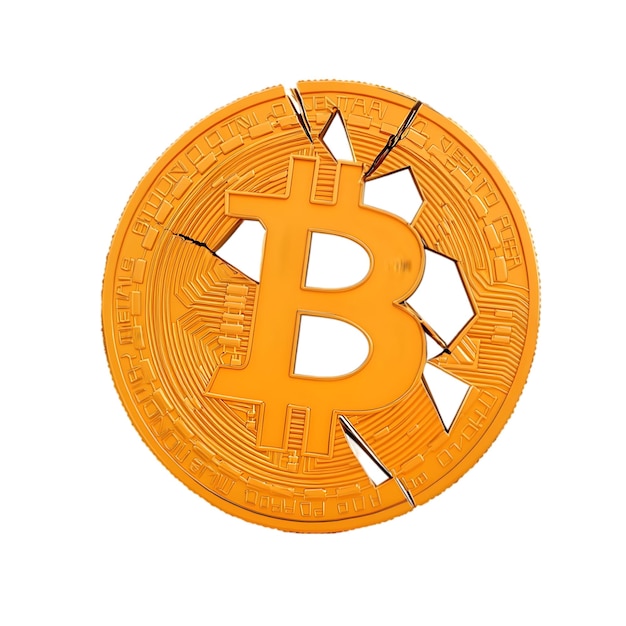 Broken Bitcoin Coin Mockup Representing Cryptocurrency Crash Market Volatility and Blockchain Ris