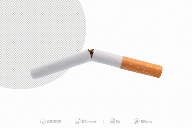 PSD broken cigarette on half transparent background