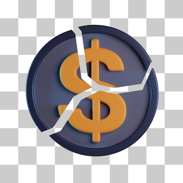 PSD broken coin 3d icon