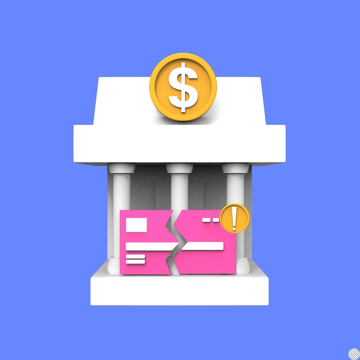 PSD broken credit card with building 3d render illustration