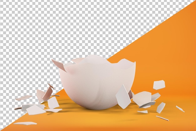 PSD broken egg into pieces 3d render cracked chicken egg