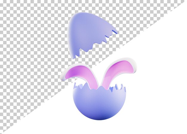 Broken egg and rabbit ears 3d render rabbit ears sticking out of a broken egg design for easter