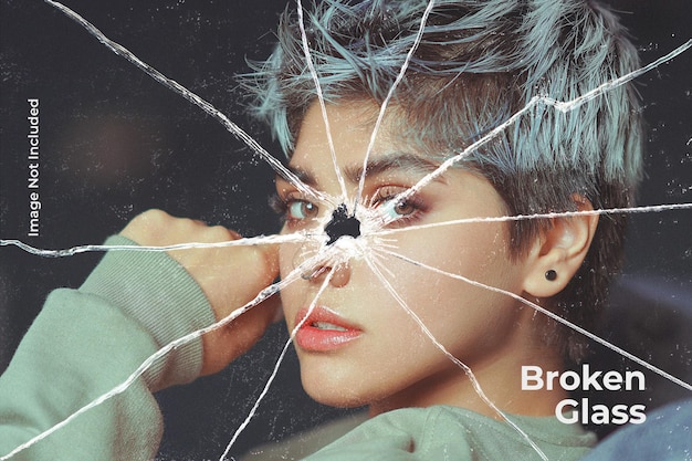 Broken glass photo effect mockup