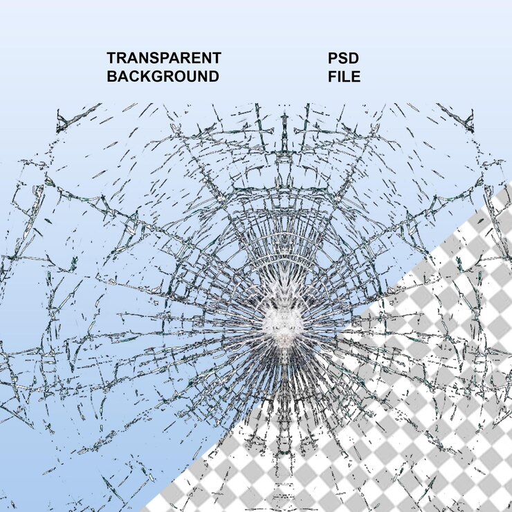 PSD broken glass pieces png with transparent isolated background
