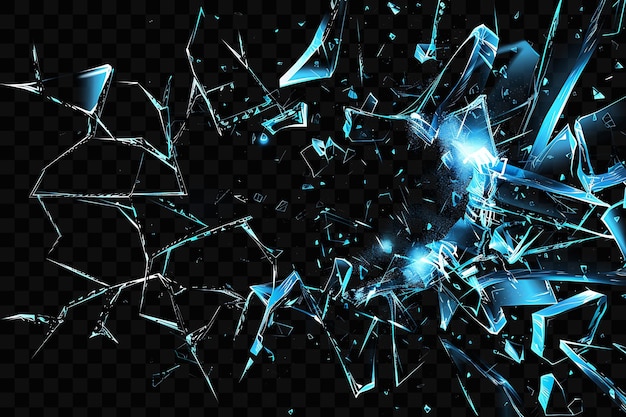 PSD a broken glass wall with blue and black lines on it