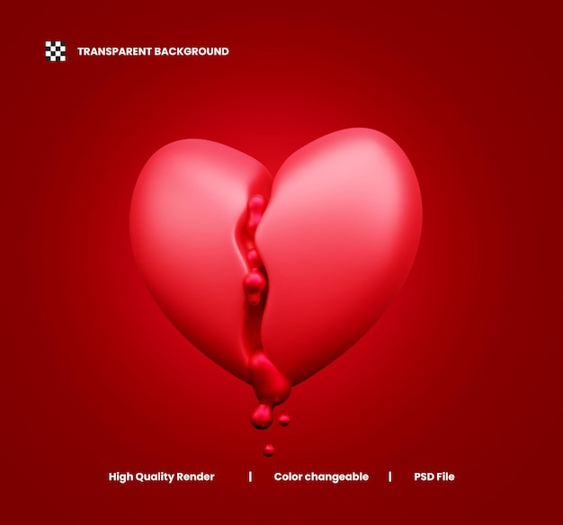 PSD broken heart 3d icon o valentines day red broken heart 3d icon