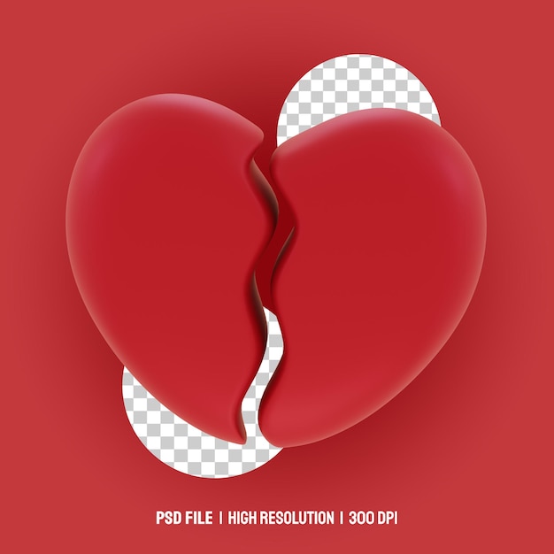 PSD broken heart 3d illustration