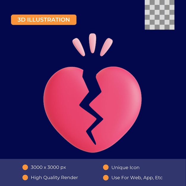 Broken Heart 3D Illustration