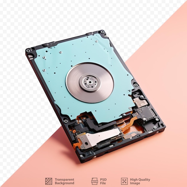 A broken laptop hard drive on transparent background