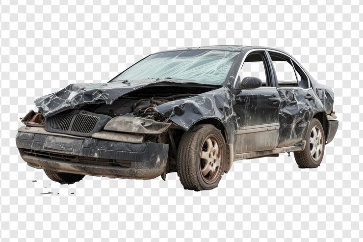 PSD broken modern car high quality on transparency background psd