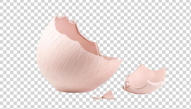 PSD broken pink vase isolated on transparent background