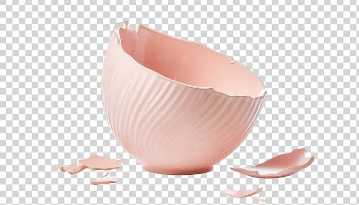 PSD broken pink vase isolated on transparent background