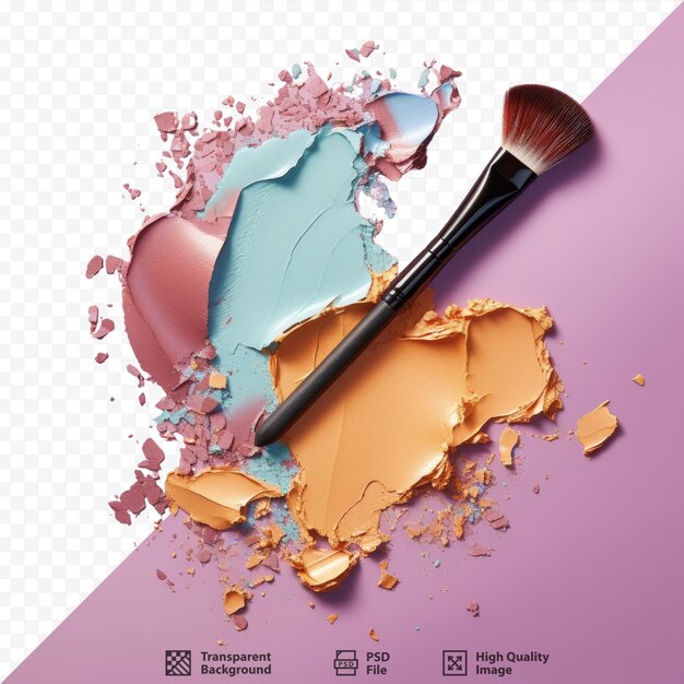 Broken shiny color eyeshadow displayed in a flat lay representing a cosmetic beauty product isolated on a transparent background