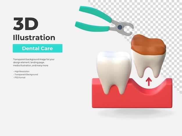 PSD icona di estrazione del dente rotto cura dentale 3d'illustrazione