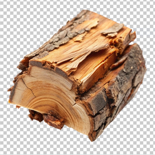 PSD broken wood piece turned tree bark on transparent background