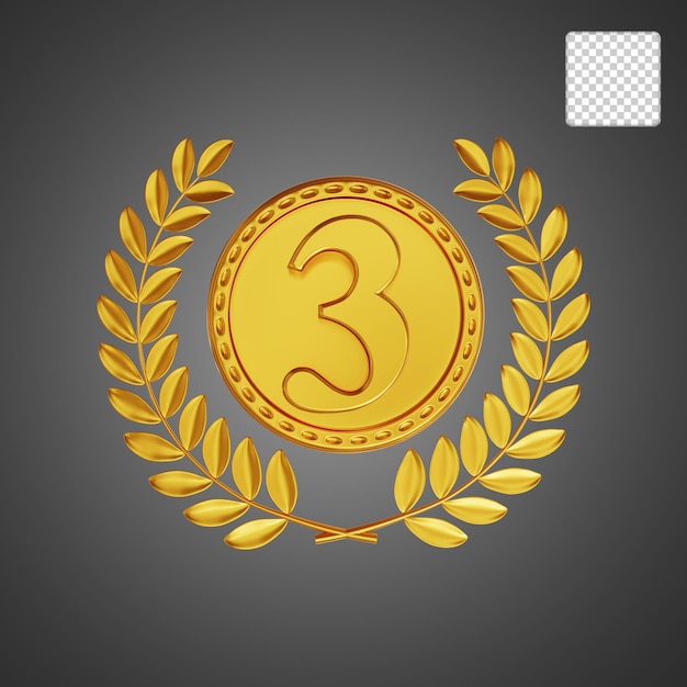 Bronze gold medal award number three 3d illustration