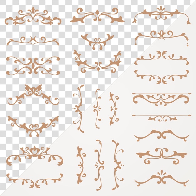 Bronze ornamentele filigree png frame sticker set