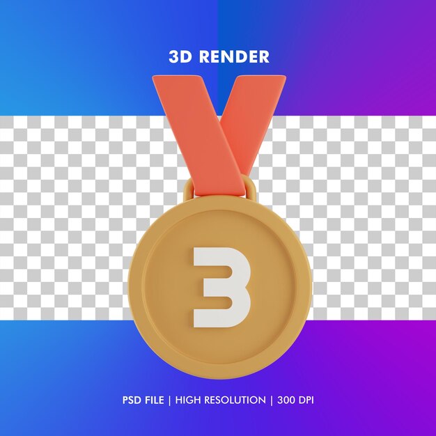 Bronzen medaille 3d render illustratie geïsoleerd