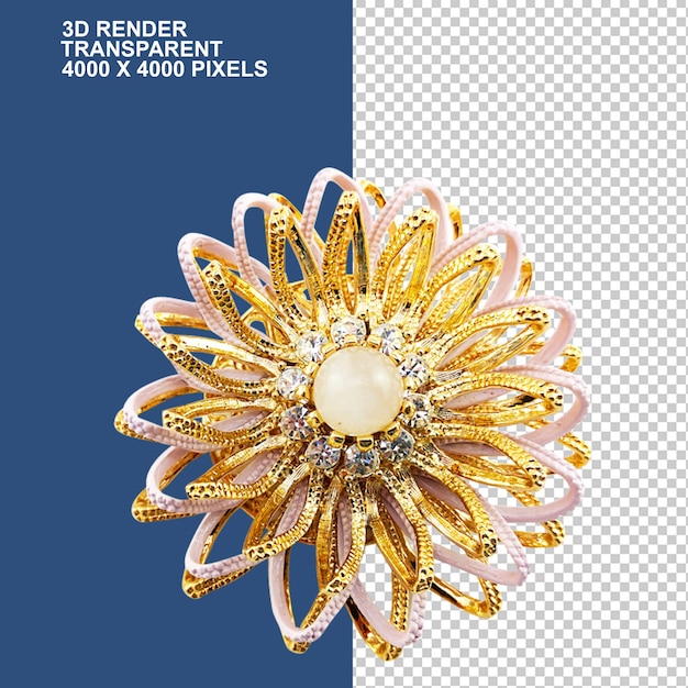 PSD brooch gemstone body jewelry design gemstone pearl gold flowerwith tiny diamonds