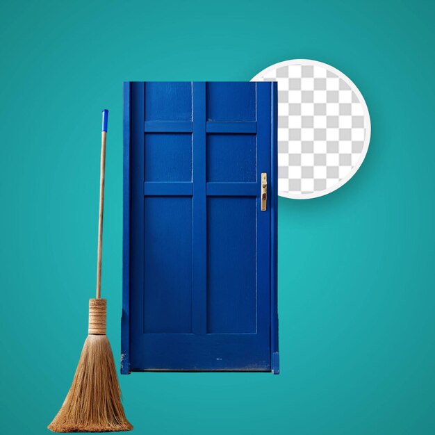 PSD broom and door isolated on transparent background