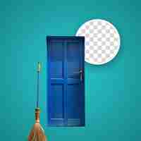 PSD broom and door isolated on transparent background