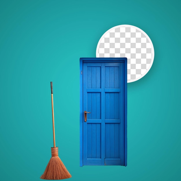 Broom and door isolated on transparent background