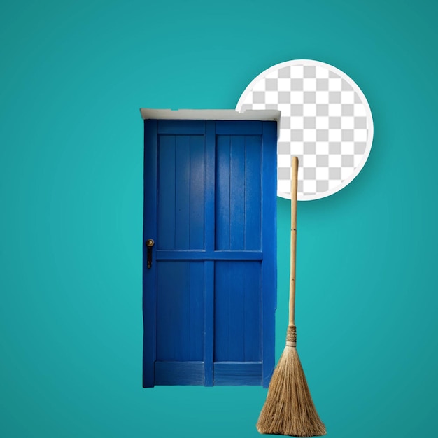 PSD broom and door isolated on transparent background