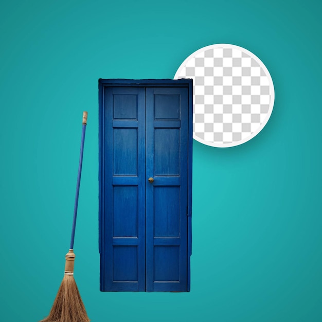PSD broom and door isolated on transparent background