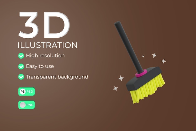 PSD broom stick 3d illustration design