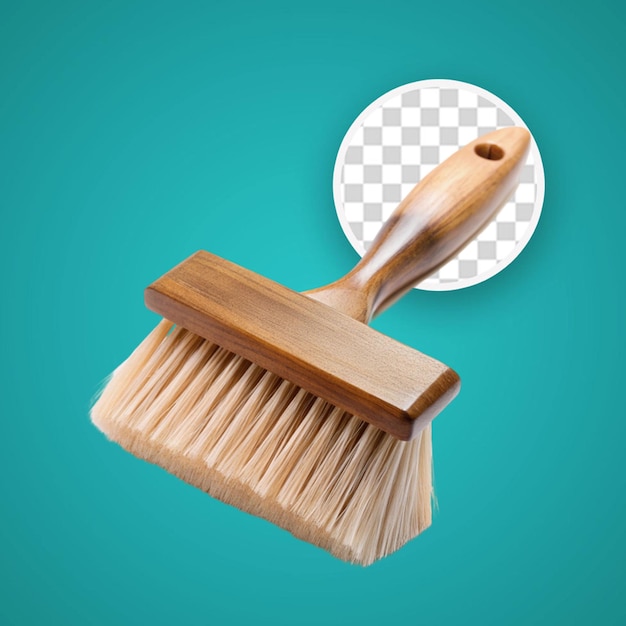 PSD broom with wooden handle isolated on white background domestic brush for sweep and clean