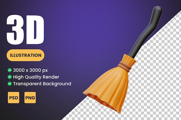 PSD broomstick 3d icon illustraties