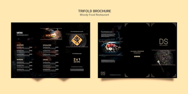 PSD broszura potrójnej restauracji moody food