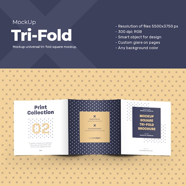 Broszury Mockup Square Tri-fold