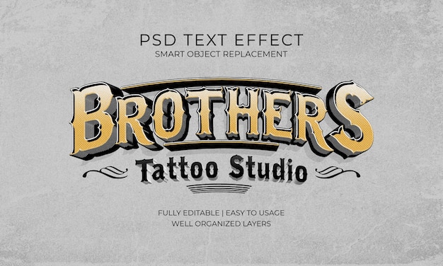 PSD brothers tattoo studio vintage text effect template