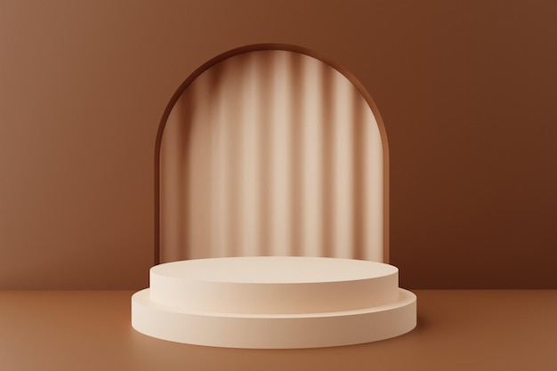 Brown 3d display podium with curtain background for product presentation scene