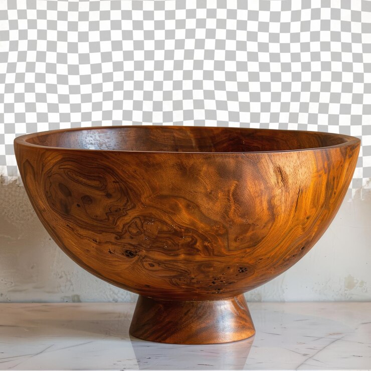 PSD a brown bowl with a design on it sits on a marble surface