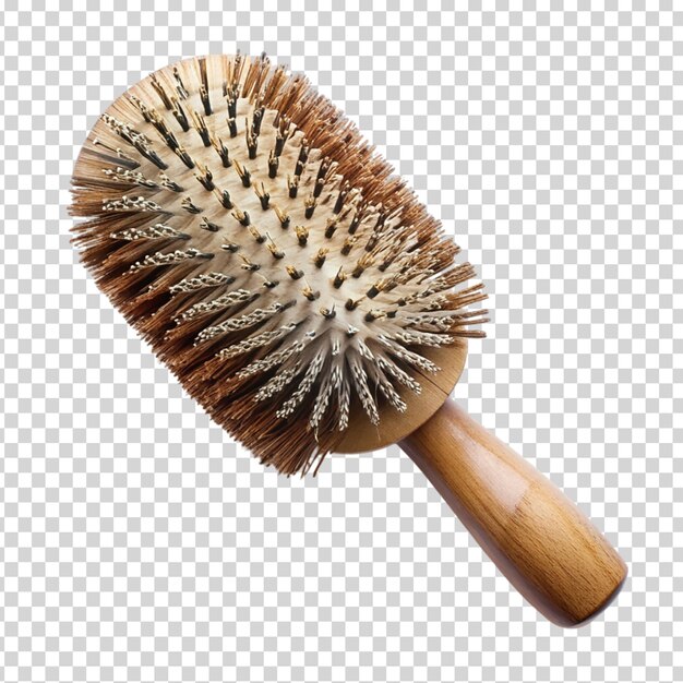 PSD a brown brush with a wooden handle and a white bristle brush head on transparent background