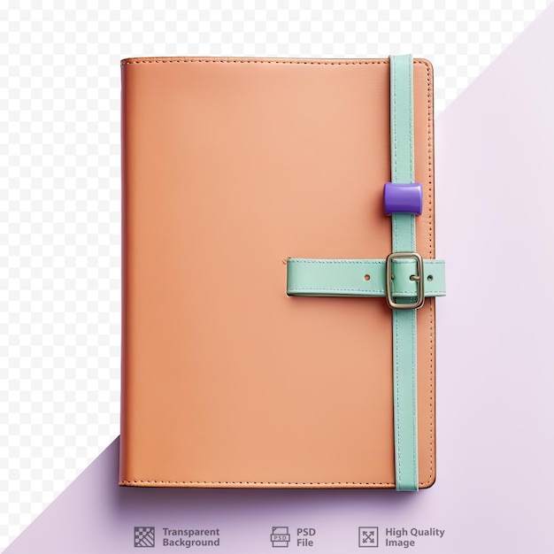 PSD brown business notebook with a multicolored bookmark set against a transparent background