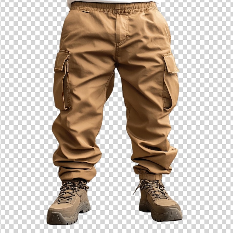 PSD brown cargo pants men fashion style man isolated on transparent background