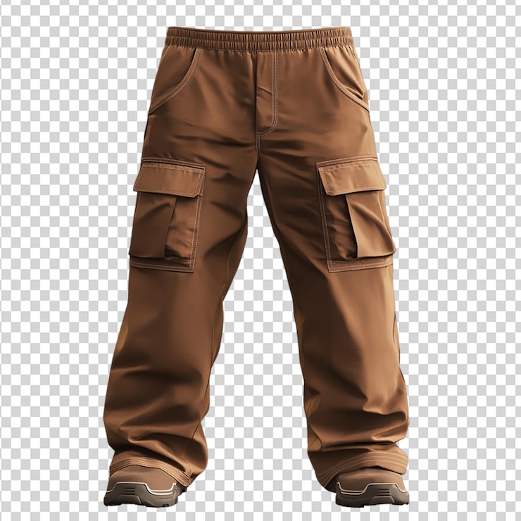PSD brown cargo pants men fashion style man isolated on transparent background