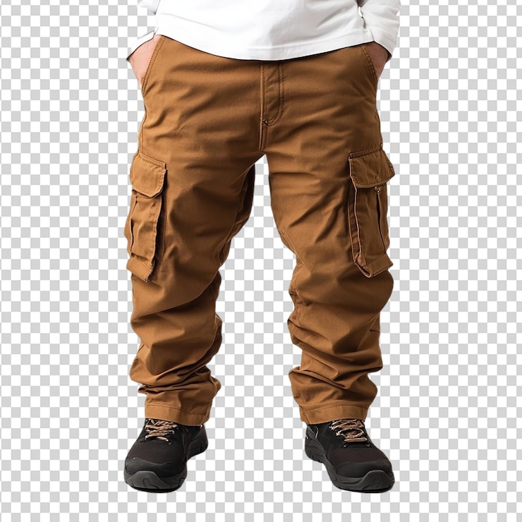 PSD brown cargo pants men fashion style man isolated on transparent background