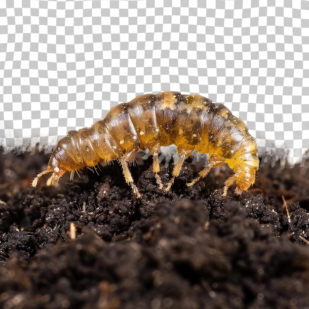 PSD a brown caterpillar is laying in the dirt