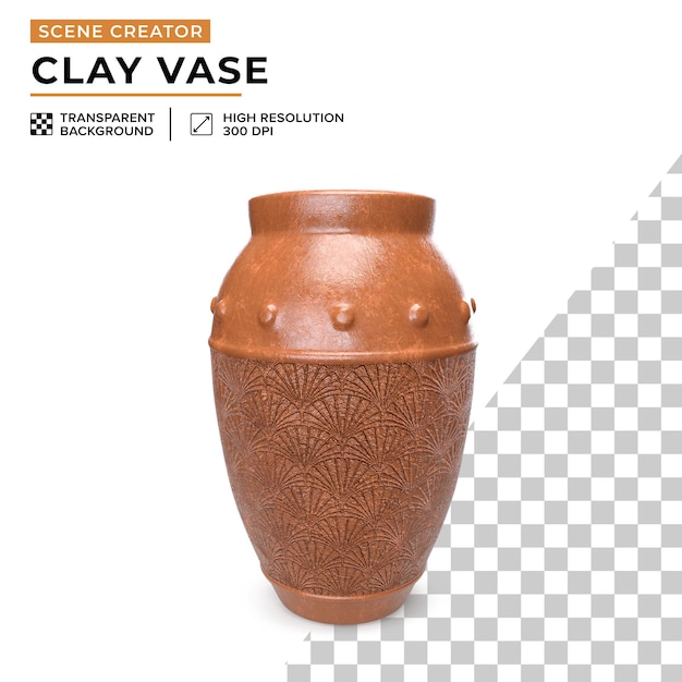 PSD brown clay vase decorated to create a scene